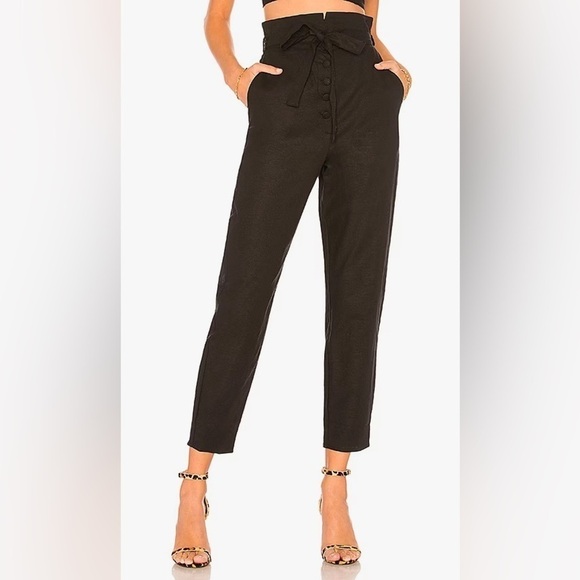 NWT Lovers + Friends Calvin Linen‎ Belted Tailored Pants Black M Revolve - Picture 1 of 10